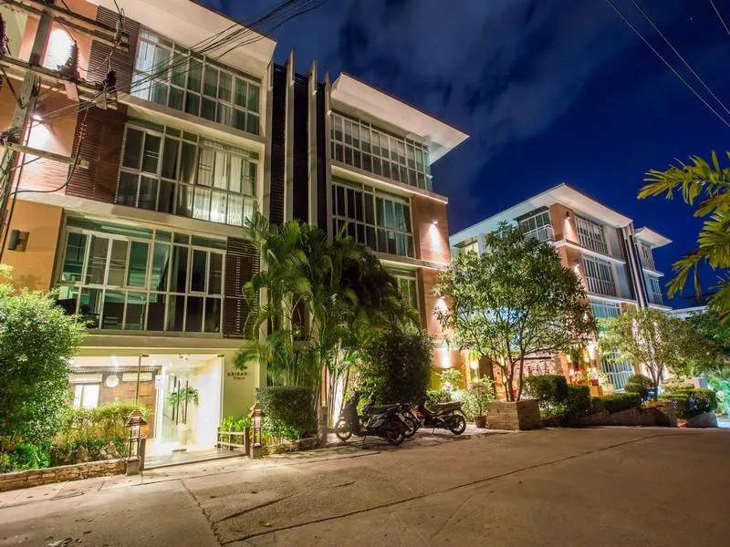 the condo entrance at night