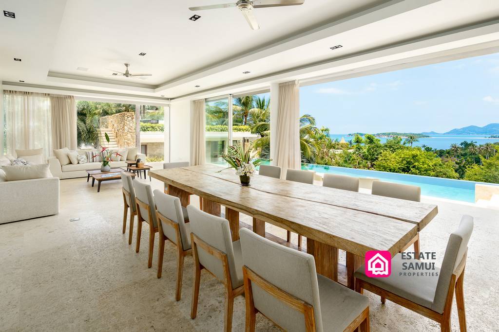 indoor dining pool and sea views