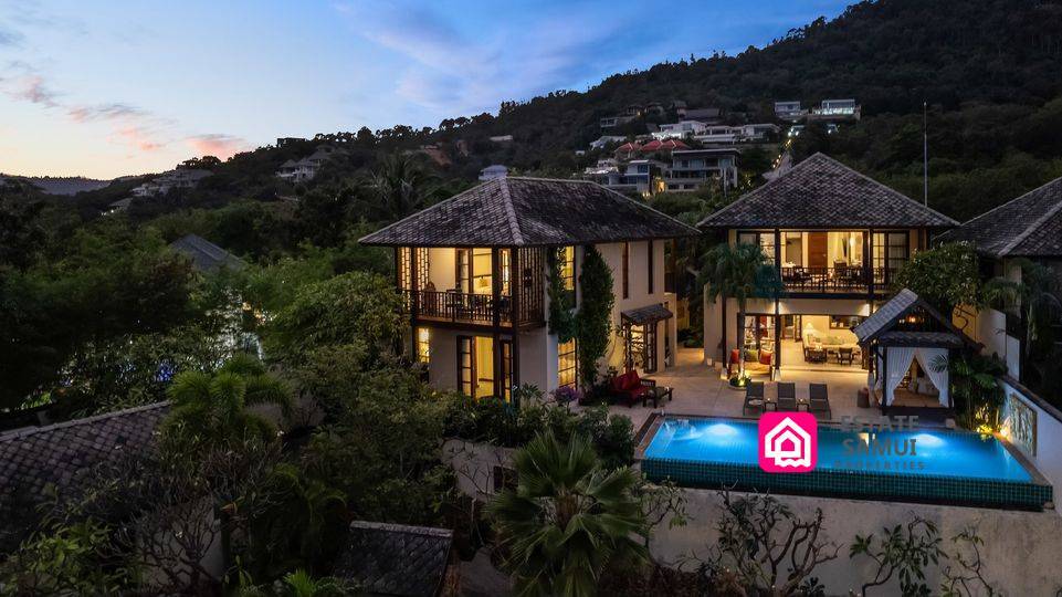 luxury ocean view villa at night