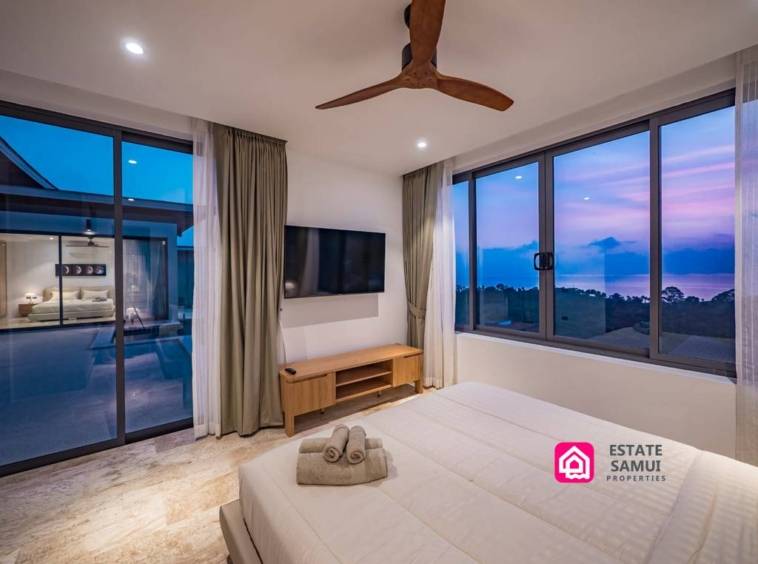 modern bedroom with sea views
