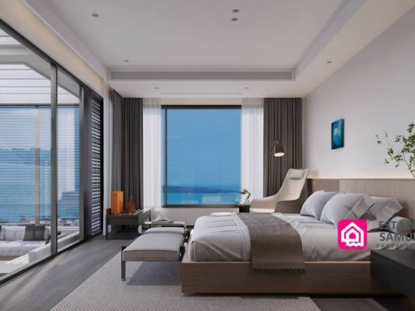 bedroom opening to pool terrace and views