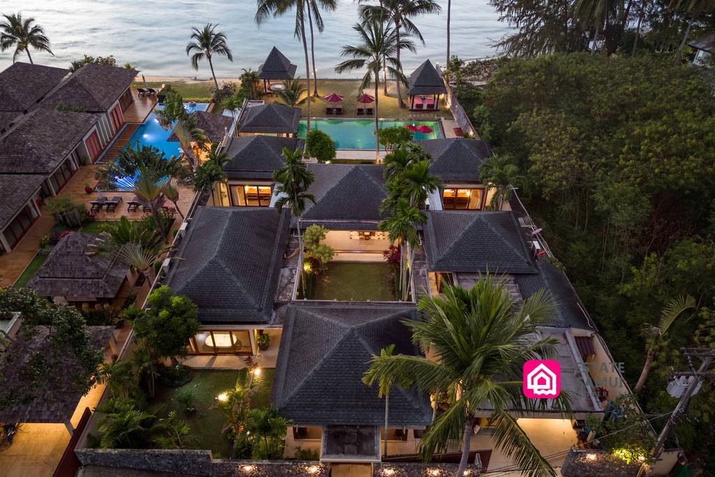 aerial photo of the villa at night