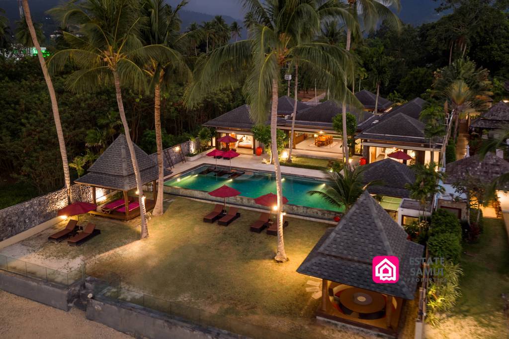 sunset view beach villa at night