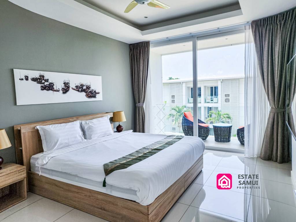 bedroom balcony with pool views