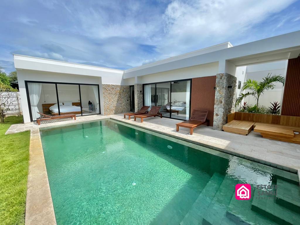 Private pool and surrounding terraces at this Bangrak pool villa