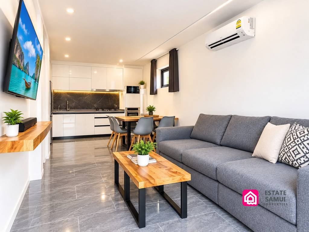Modern fully equipped kitchens form the heart of these modest Koh Samui properties