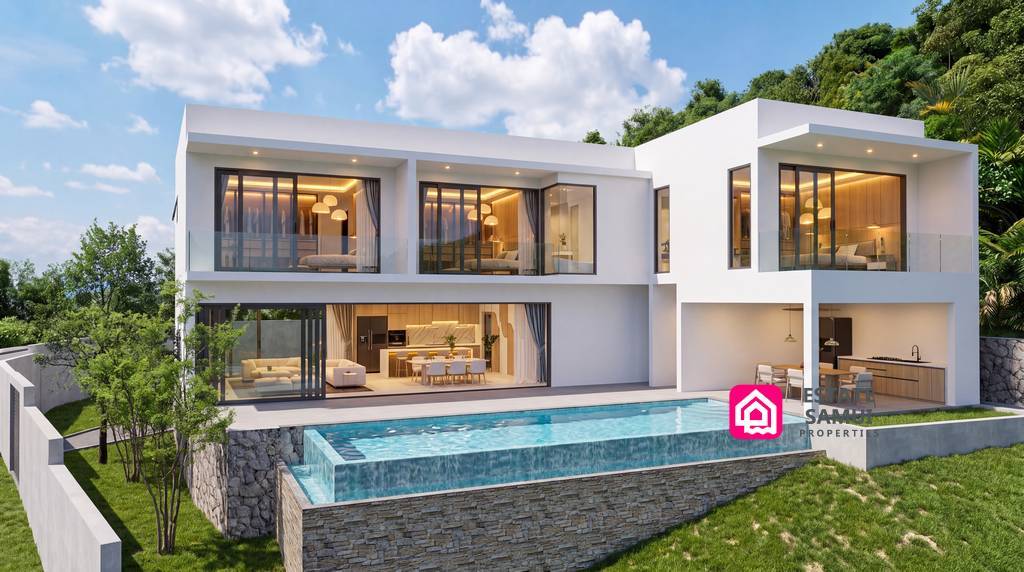 Modern Bang Makham villa exterior with private pool and glass-fronted bedrooms