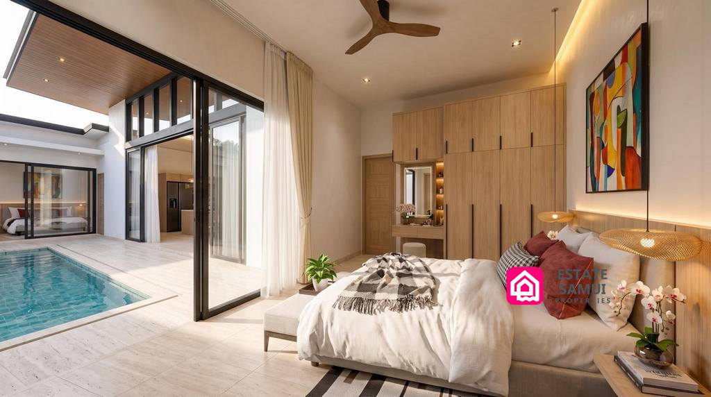 Sawasdee Bophut 6 Villas bedroom overlooking the private pool courtyard