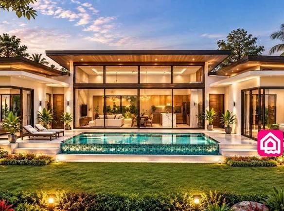 Modern Sawasdee Bophut 6 Villas are surrounded by tropical landscaping