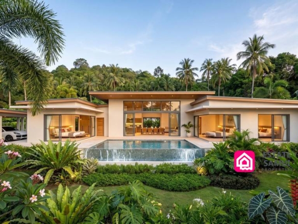 Modern Bophut pool villa surrounded by tropical landscaping
