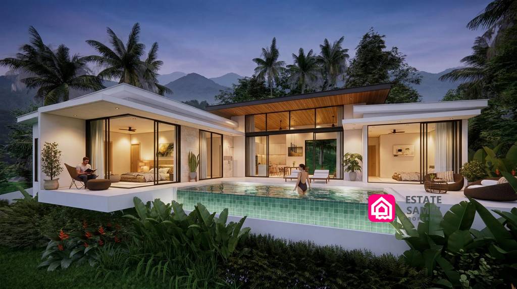 Modern three-bedroom villa overlooking the private swimming pool
