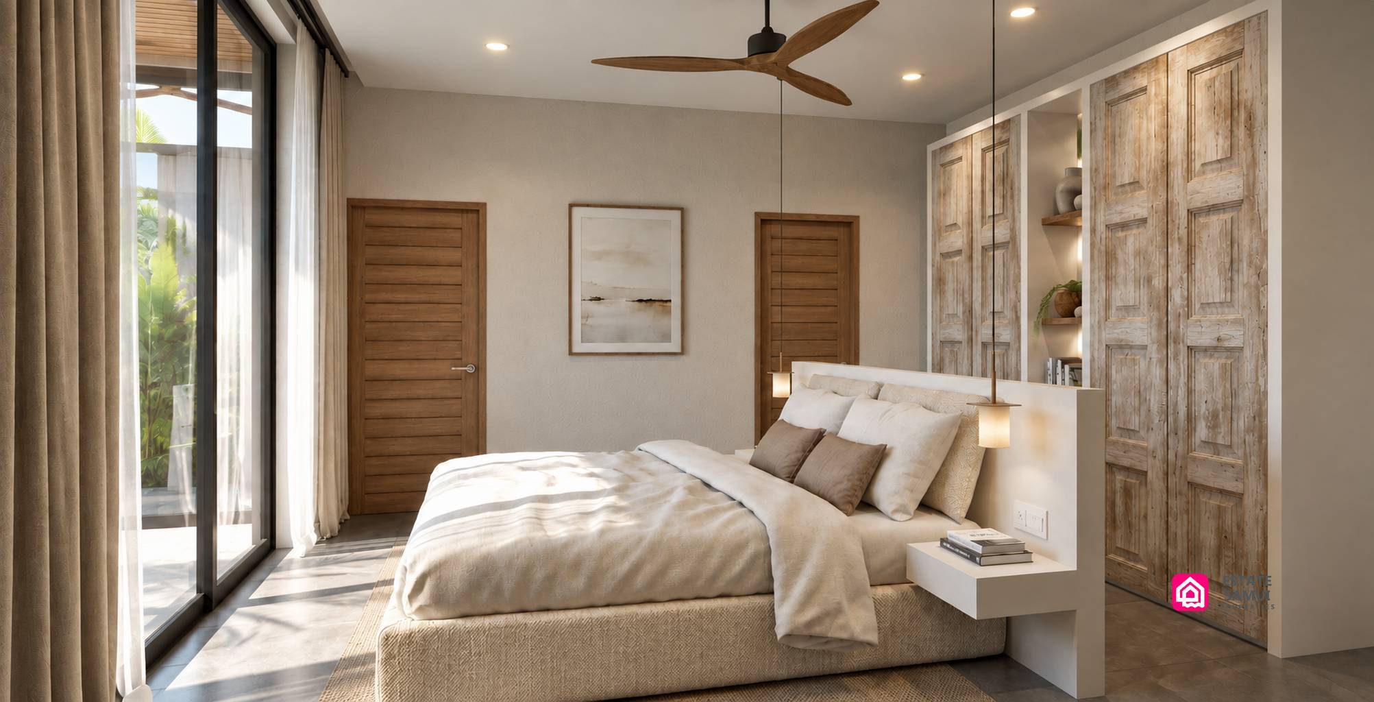 Fishermans Pearl Residence property rendering showing private pool and covered seating terrace.