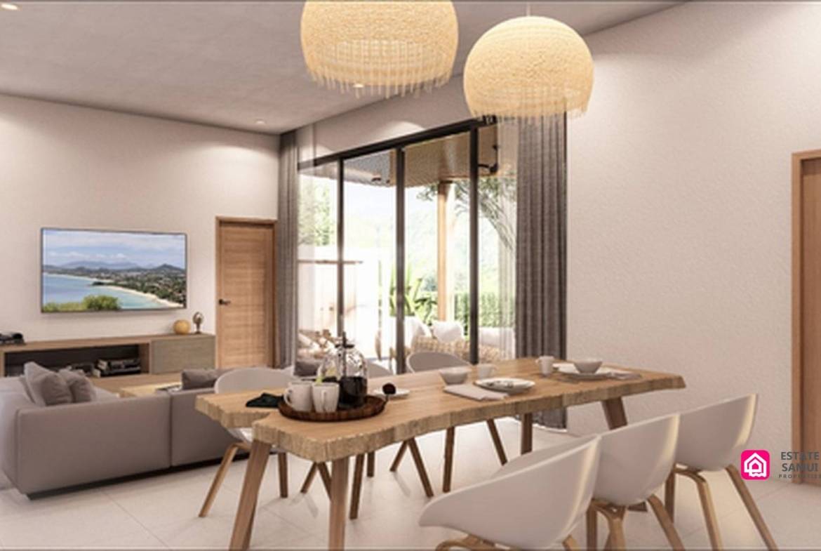 Bedroom interior rendering with timber wardrobes and a dressing table.