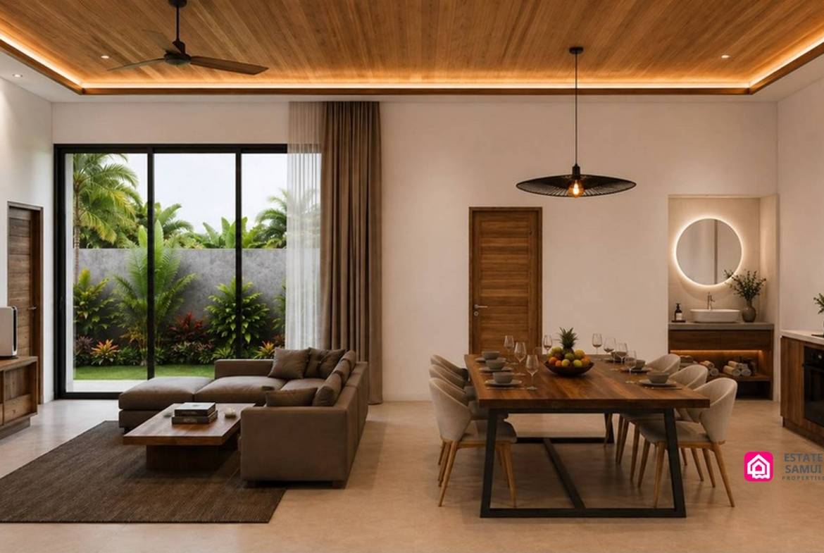 Bedroom rendering with dressing area and glazed doors overlooking the terrace.