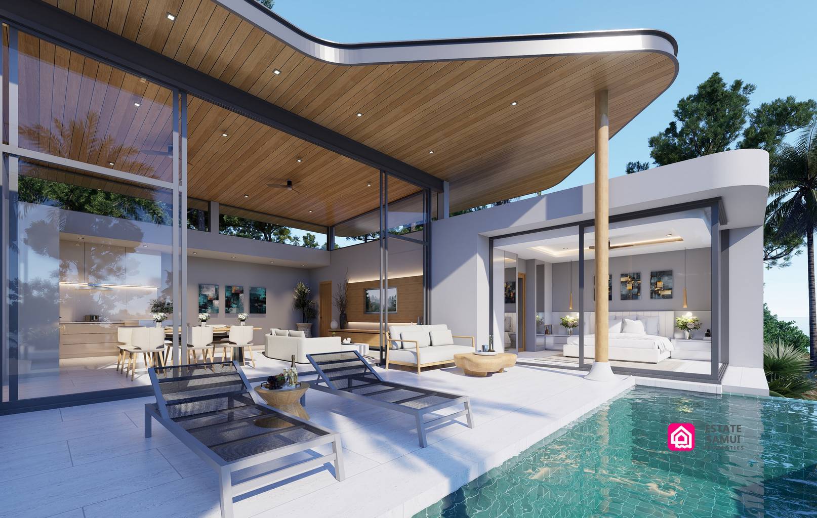 Modern Pool Terrace with open plan living space