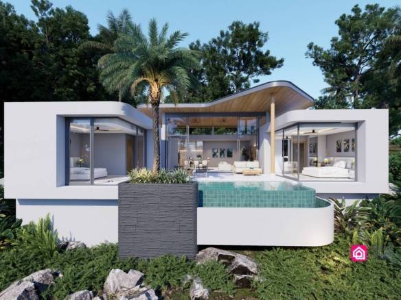 Architectural rendering of Plai Laem view villa with private pool and curved roof