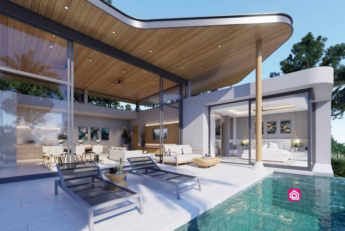Poolside terrace rendering of this Plai Laem villa with a view