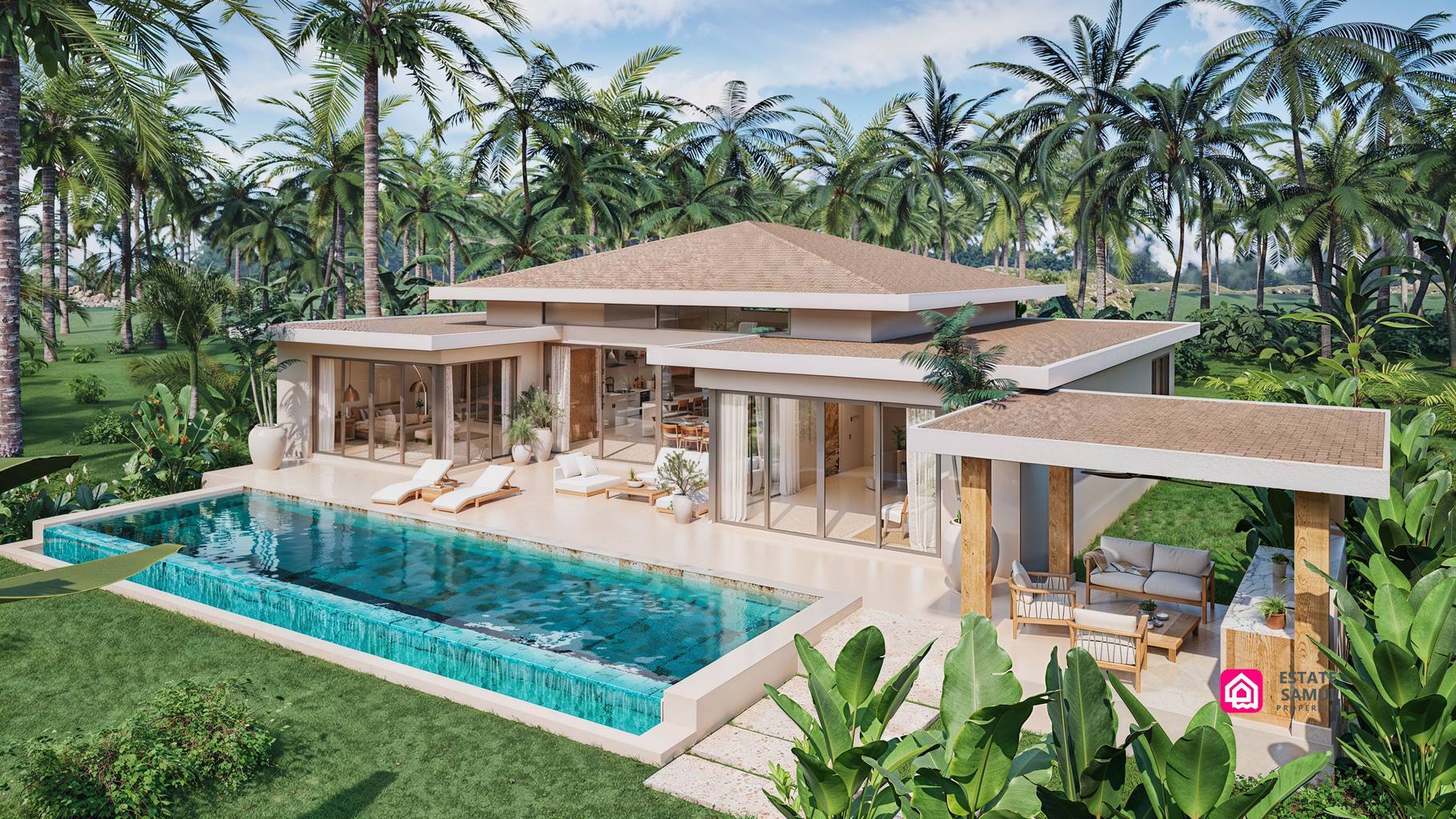 TERRA MARE VILLAS | 2-Bedroom Pool Villas in Maenam TERRA MARE VILLAS exterior with private pool and tropical landscaping