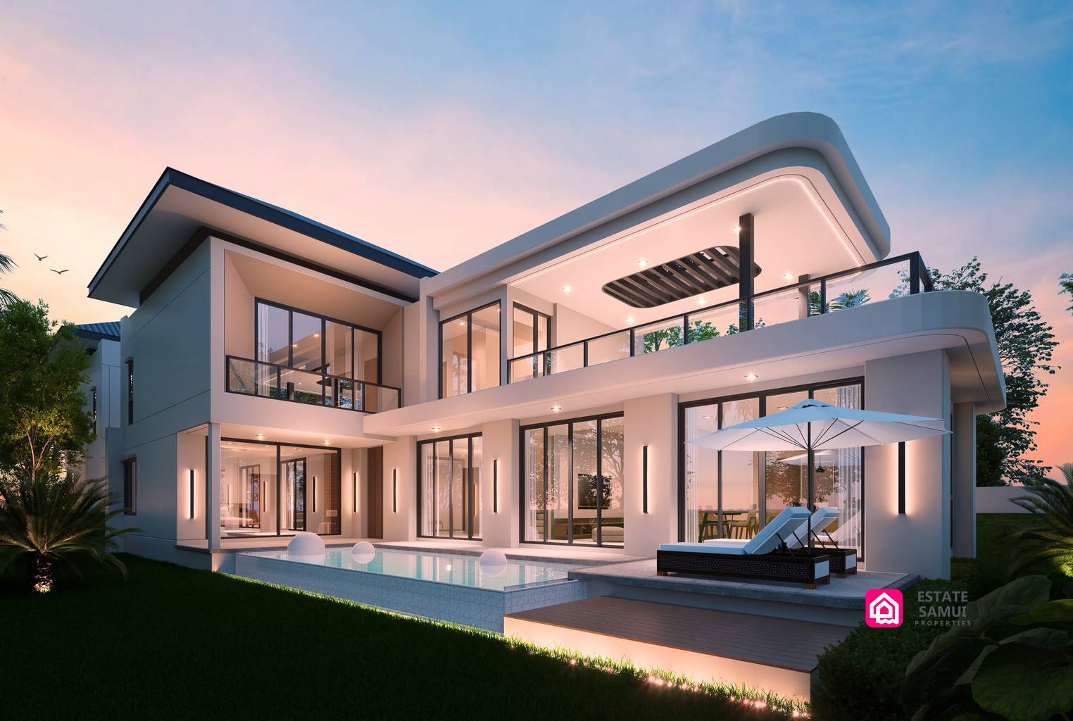 Vela View Samui Villas | 4 Bedrooms & Private Pool Two-storey villa exterior with private pool and upper balcony