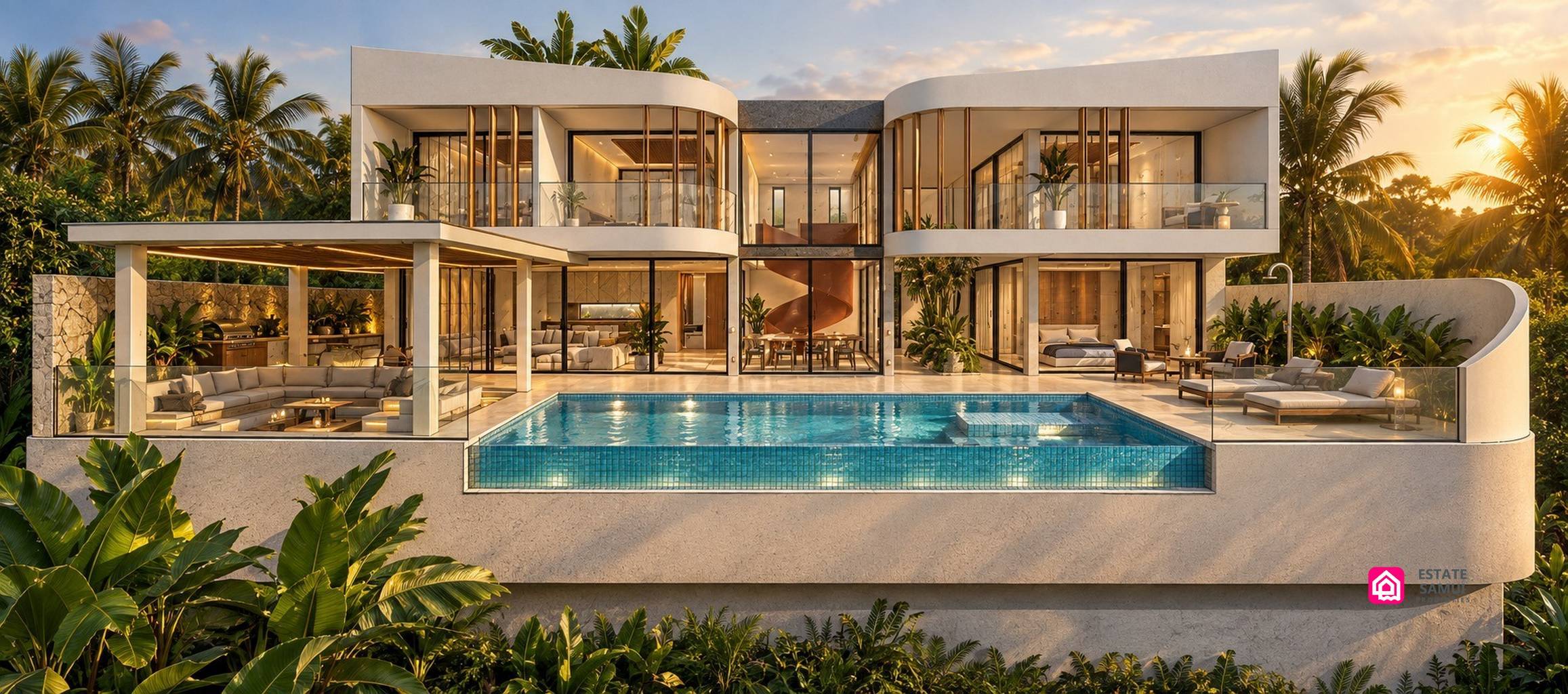 Wasana Villas Koh Samui | 2–4 Bedroom Pool Villas Wasana Villas Koh Samui exterior with private pool, upper balconies and covered terrace.